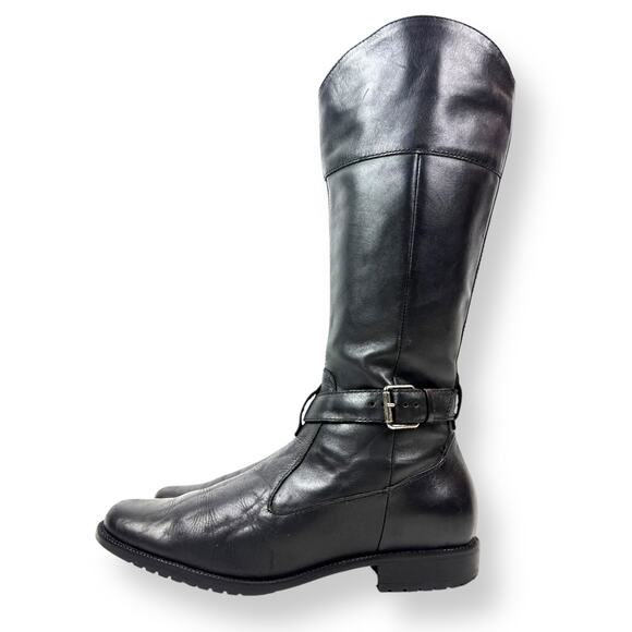 Vintage LL BEAN black leather tall equestrian boots with buckle trim - Picture 13 of 16